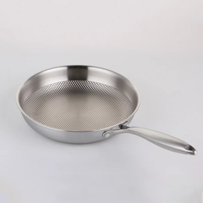 Frying Pan Stainless Steel Five-layer Pans Dot Texture Uncoated Non-Stick Pan Induction Compatible Kitchen Cookware