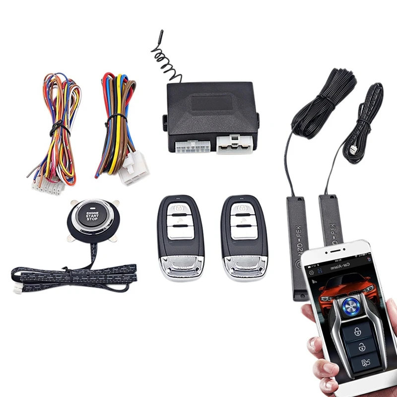 

NEW-Car Alarm One-Key Start Button Start Engine Phone Remote Control Ignition Kit Car Central Lock Keyless Entry System