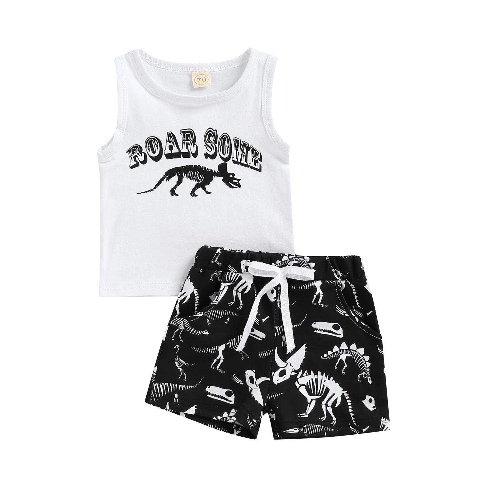 

Kids Toddler Baby Boys Clothing Summer Tanks Tops Shorts Casual Set Dinosaur Letter Pattern Elastic Waist Drawstring
