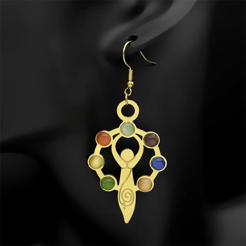 7-чакра камень йога ожерелье серьги комплект для женщин нержавеющая сталь