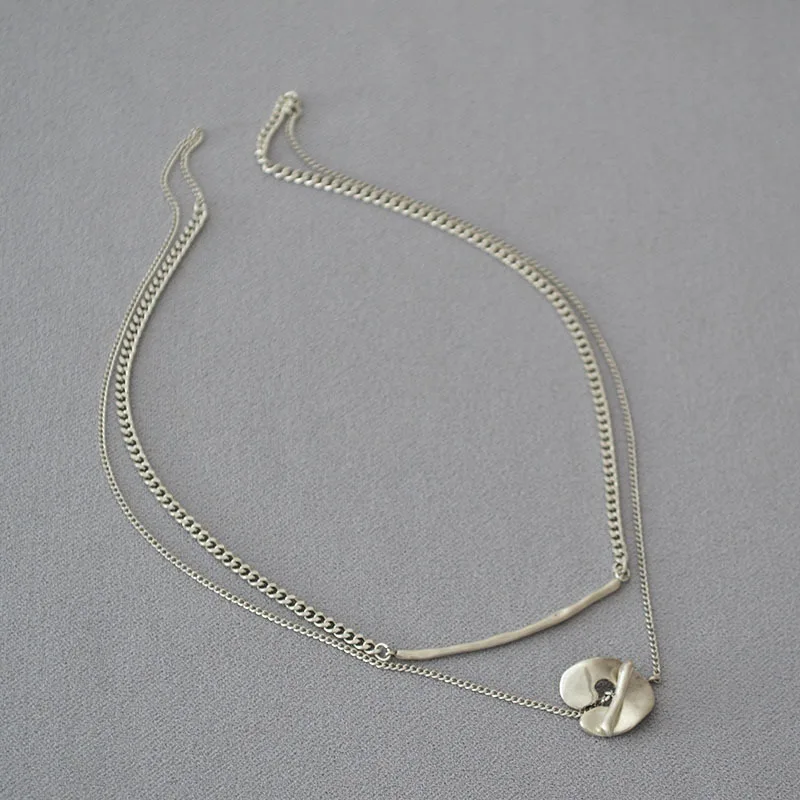 

Gold Plated Brass Chocker Vintage Unique Design Unisex Silver Double Chain Necklace