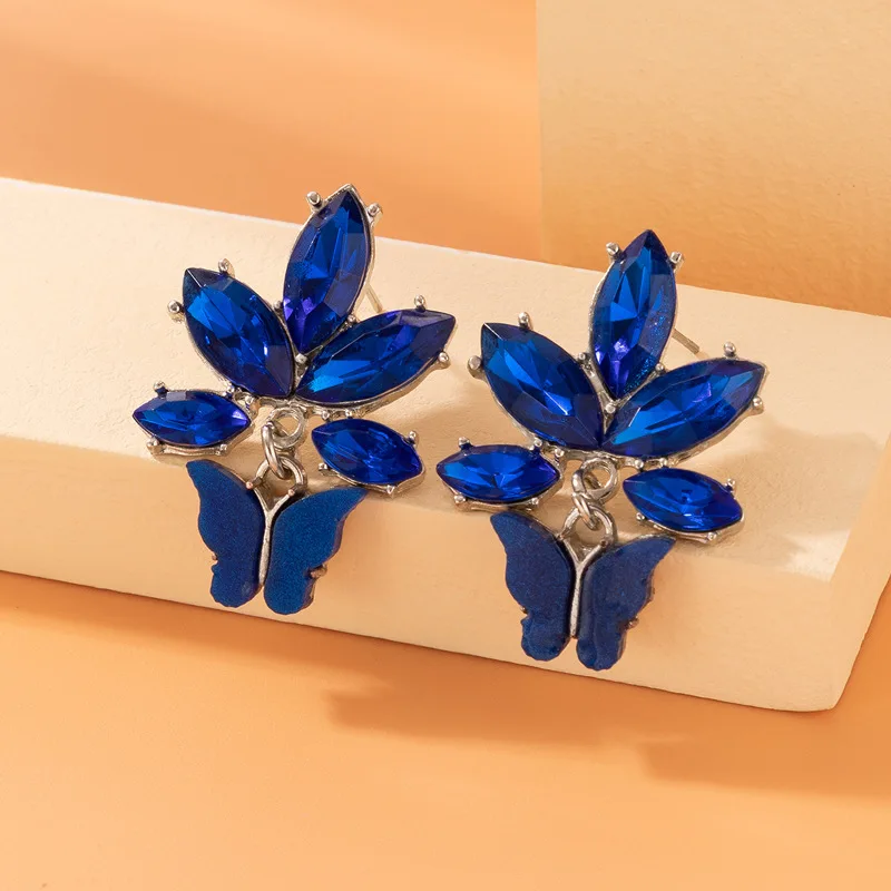 

Luxury Crystal Resin Flower Earrings for Women Party Elegant Blue Acrylic Butterfly Drop Earrings Trendy Bohemian Jewelry