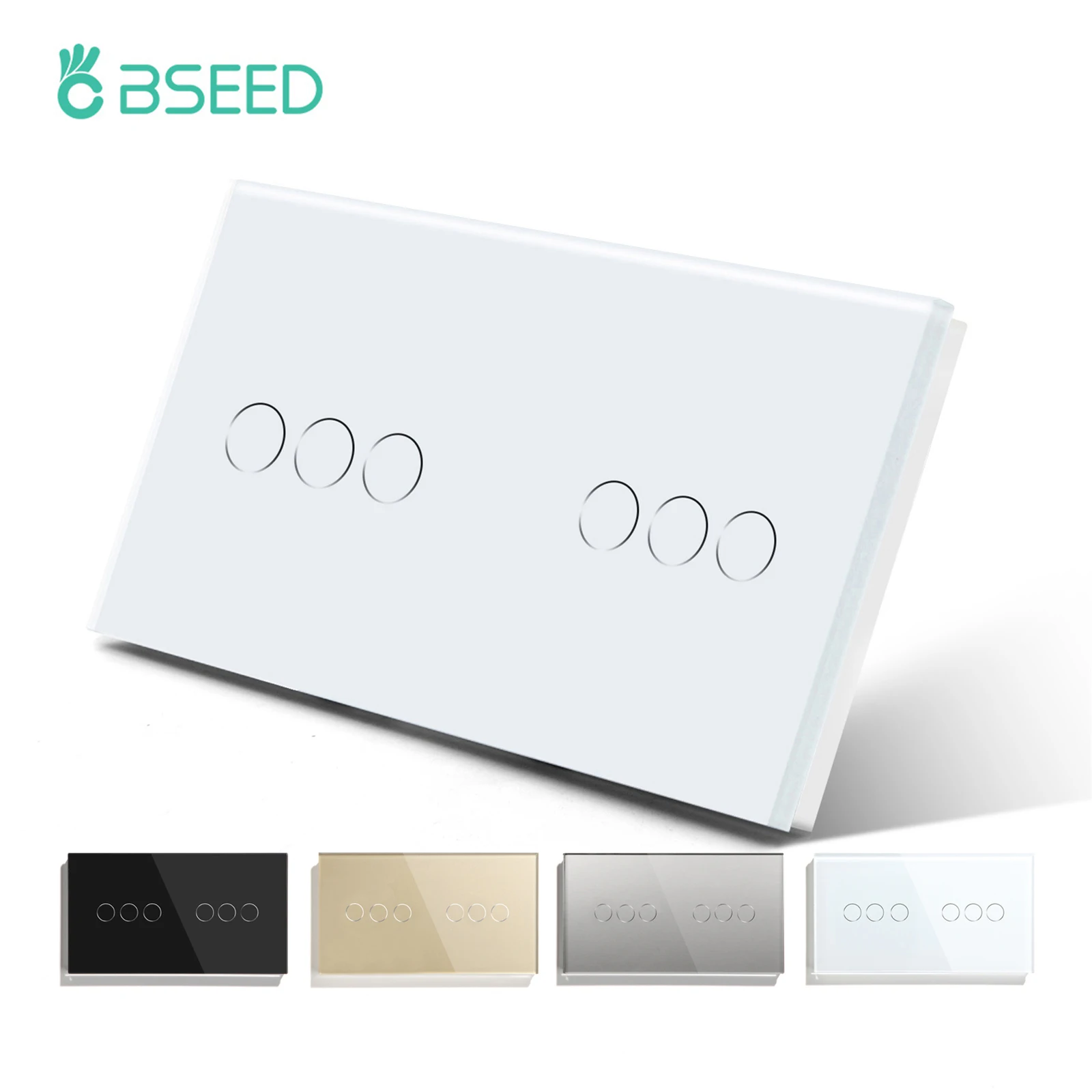 

Bseed Double 3Gang 1Way Wall Touch Switches 6Gang Light Switch White Black Golden Glass Panel Waterproof Switch Blue Backlight