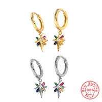 trendy light luxury 925 sterling silver minimalist eight pointed star drop earrings for women colorful zircon high end jewelry