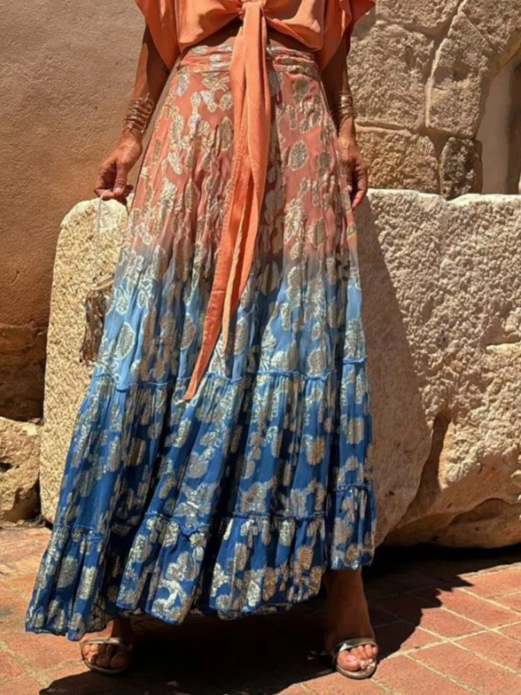 Юбка женская трапециевидная с градиентным принтом модная Свободная