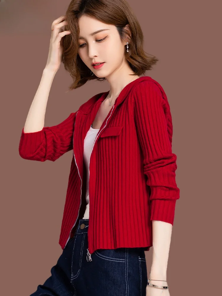 Флисовый вязаный кардиган с капюшоном женская осенне-зимняя новинка юбками