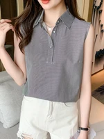 2022 summer sleeveless blouse women casual striped shirts blouses female blusas casual ladies office ol blouses basice tops
