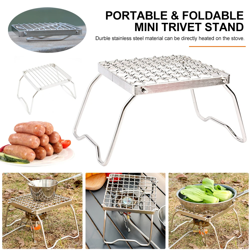 

Stainless Steel Folding Campfire Grill Camping BBQ Grill Portable Barbeque Trivet Stand Holder Gas Stove Rack for Outdoor Travel