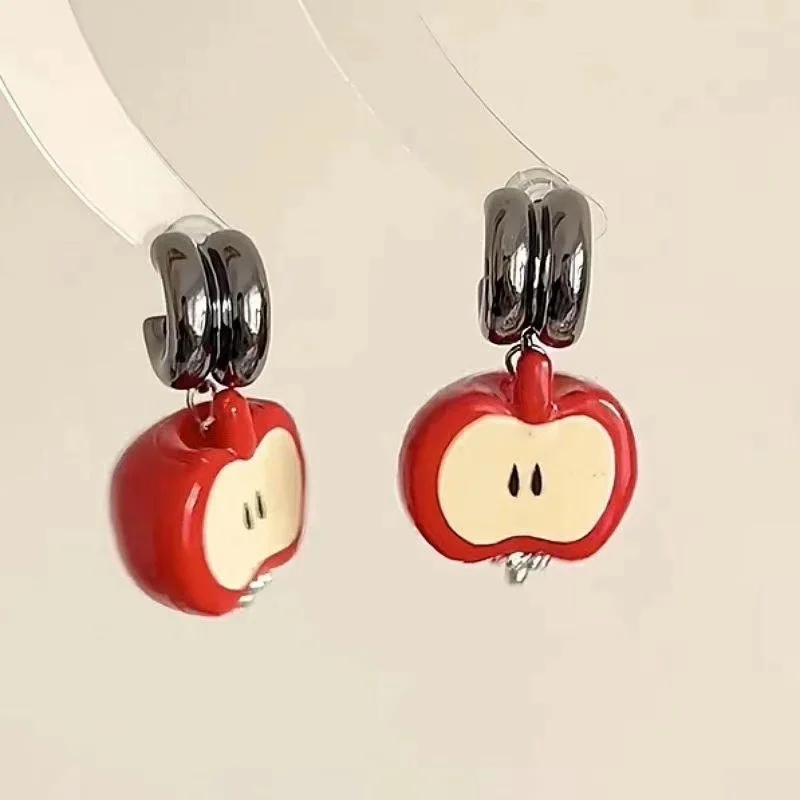 Забавные и милые стильные разноцветные серьги с капельным клеем в виде яблока