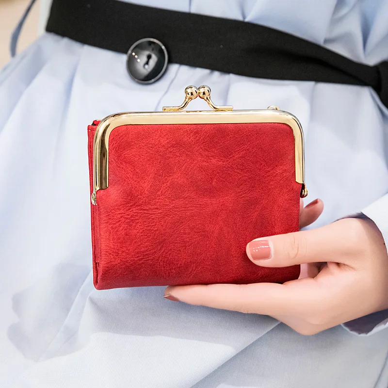 

Fashion Ladies Square Short Wallet PU Leather Card Holder Metal Gold Hasp Small Coin Purse Multicolor Vintage Women's Clutch