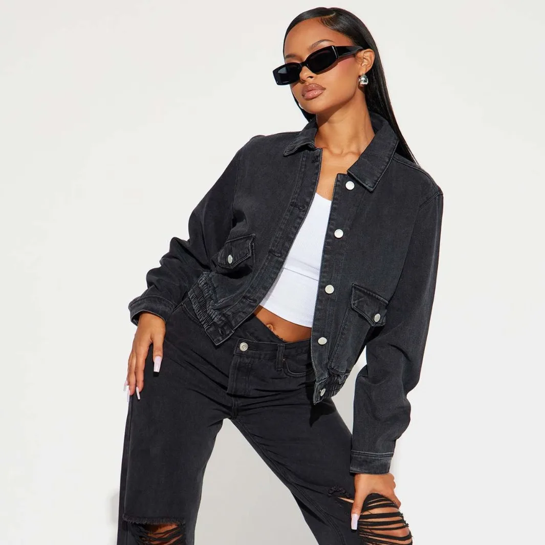 Лидер продаж черная джинсовая куртка новинка 2024 Модная Джинсовая с эффектом