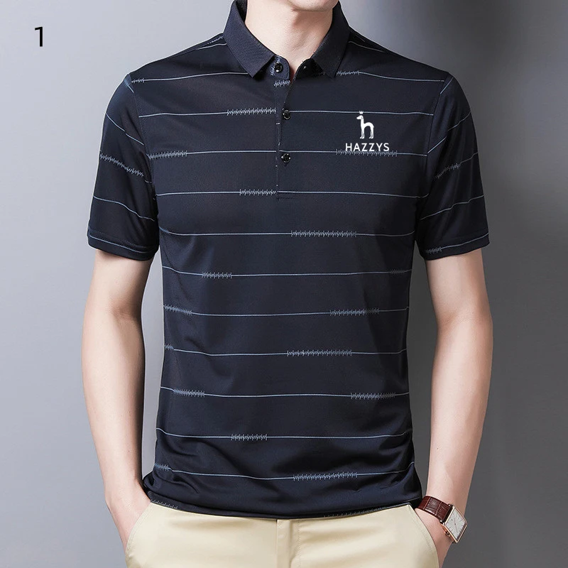 

2023 New Men polo shirts Hazzys Golf Short Sleeved T-shirt Men's Ice Silk Lapel Men's Polo Shirt Striped Summer Golf T-shirt