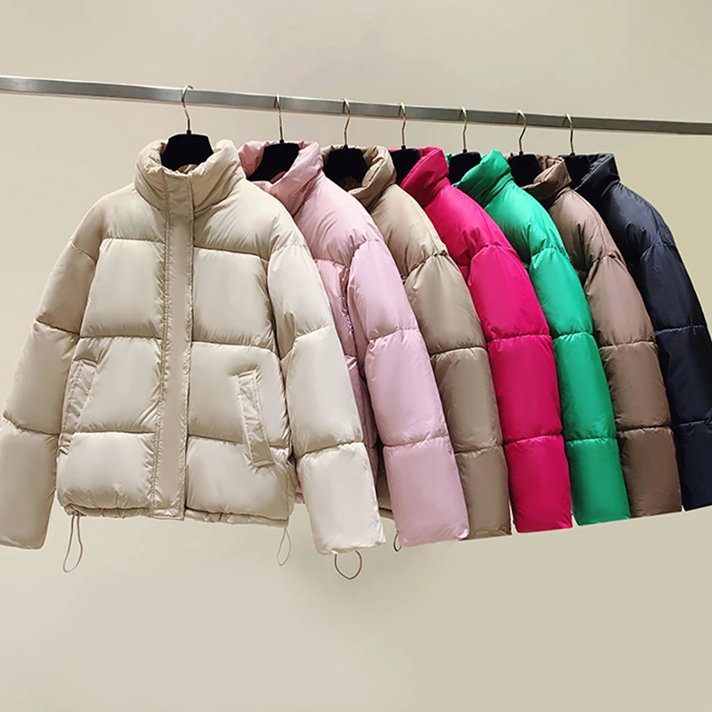 

Зимняя женская парка ярких цветов, пуховые хлопковые куртки с воротником-стойкой, Повседневная теплая парка большого размера, Короткие пальто, женская верхняя одежда
