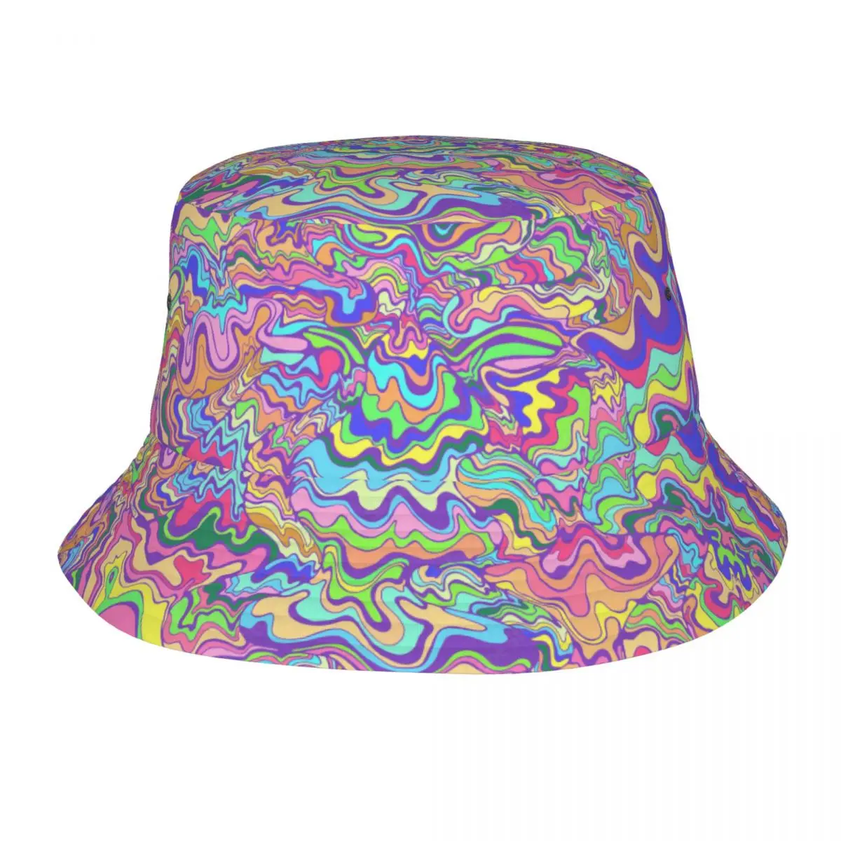 

Psychedelic Waves Unisex Bucket Hat for Men Women Printed Pastel Colors Summer Beach Sun Pastel Colors Fisherman Cap