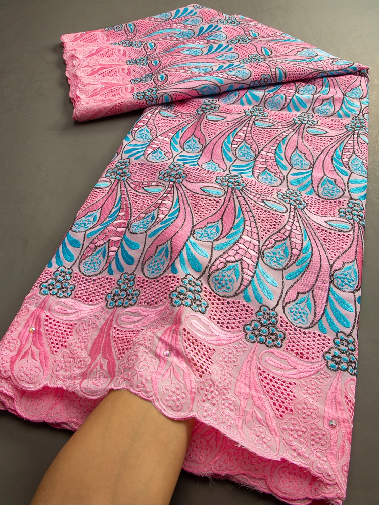 

Африканская Хлопковая кружевная ткань 2023, Высококачественная швейцарская вуаль, кружево с камнями, нигерийская хлопковая ткань для женских стандартных платьев TY3478