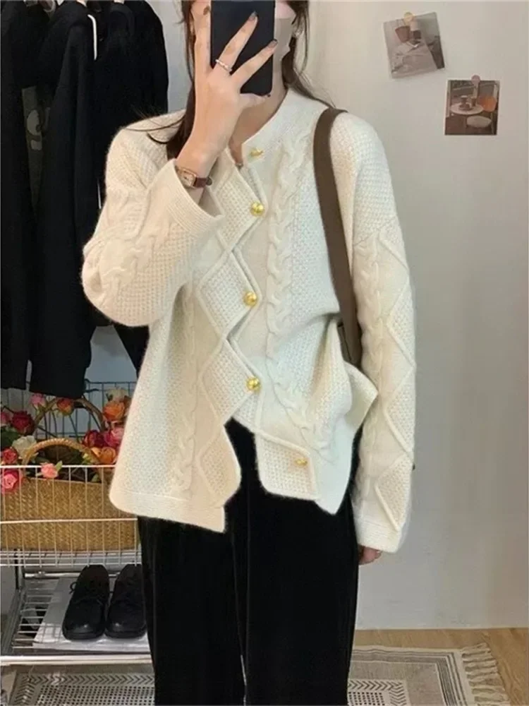 Осенний кардиган свитера женский свитер нестандартной формы однобортный