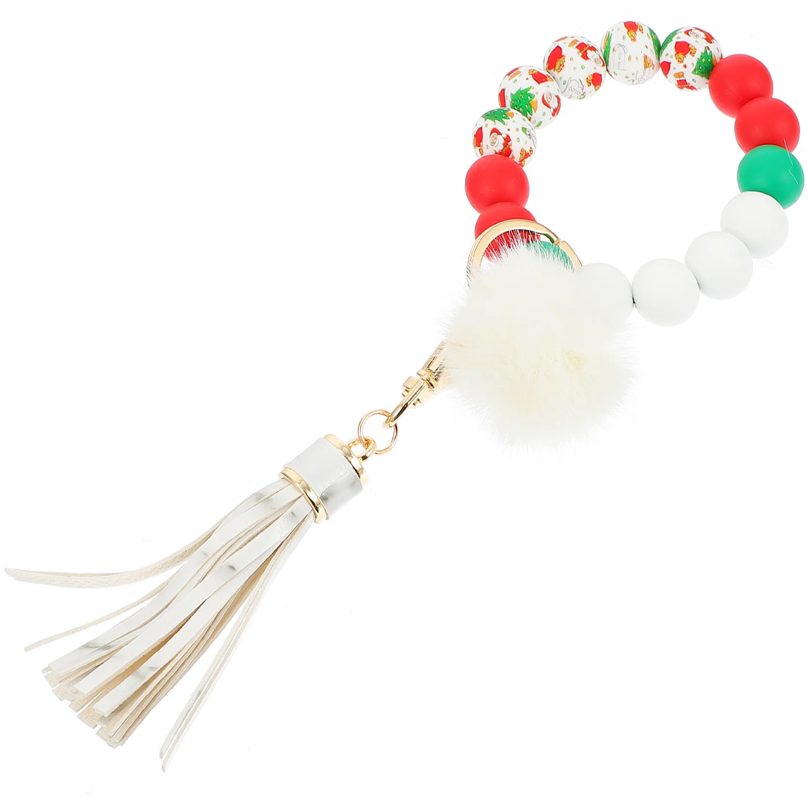 1Pc Xmas Tassel Beads Wristband Keychain Wristband Pendant Key Pendant Tassel Keychain for Xmas
