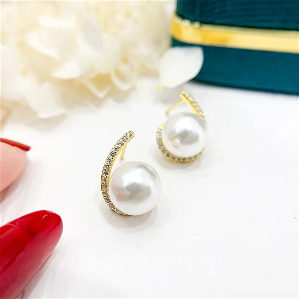 

DIY Pearl Earnail Accessories S925 Sterling Silver Jewelry Gold Earrings Women's Empty Fit 7-9mm Beads