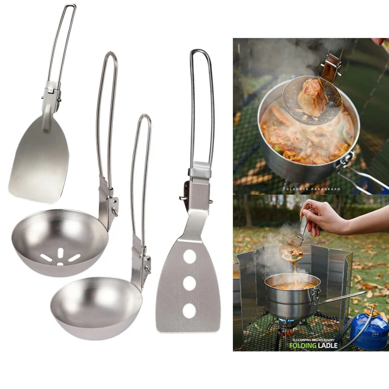 

Camping Cooking Utensils Camp Utensils Folding Kitchen Cooking Utensils Stainless Steel Skimmer Slotted Spoon Baking Tableware