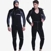 Double Warm Professional 5MM SCR Neoprene 2-pieces Men Hooded Wetsuit Scuba Diving Suit Zipper Split Spearfishing Wet Suit