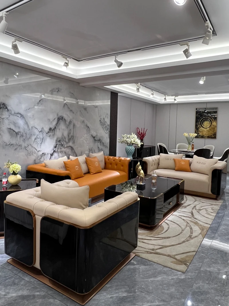 

Italian leather sofa combination Bentley modern simple villa living room Armani designer high-grade light luxury furniture