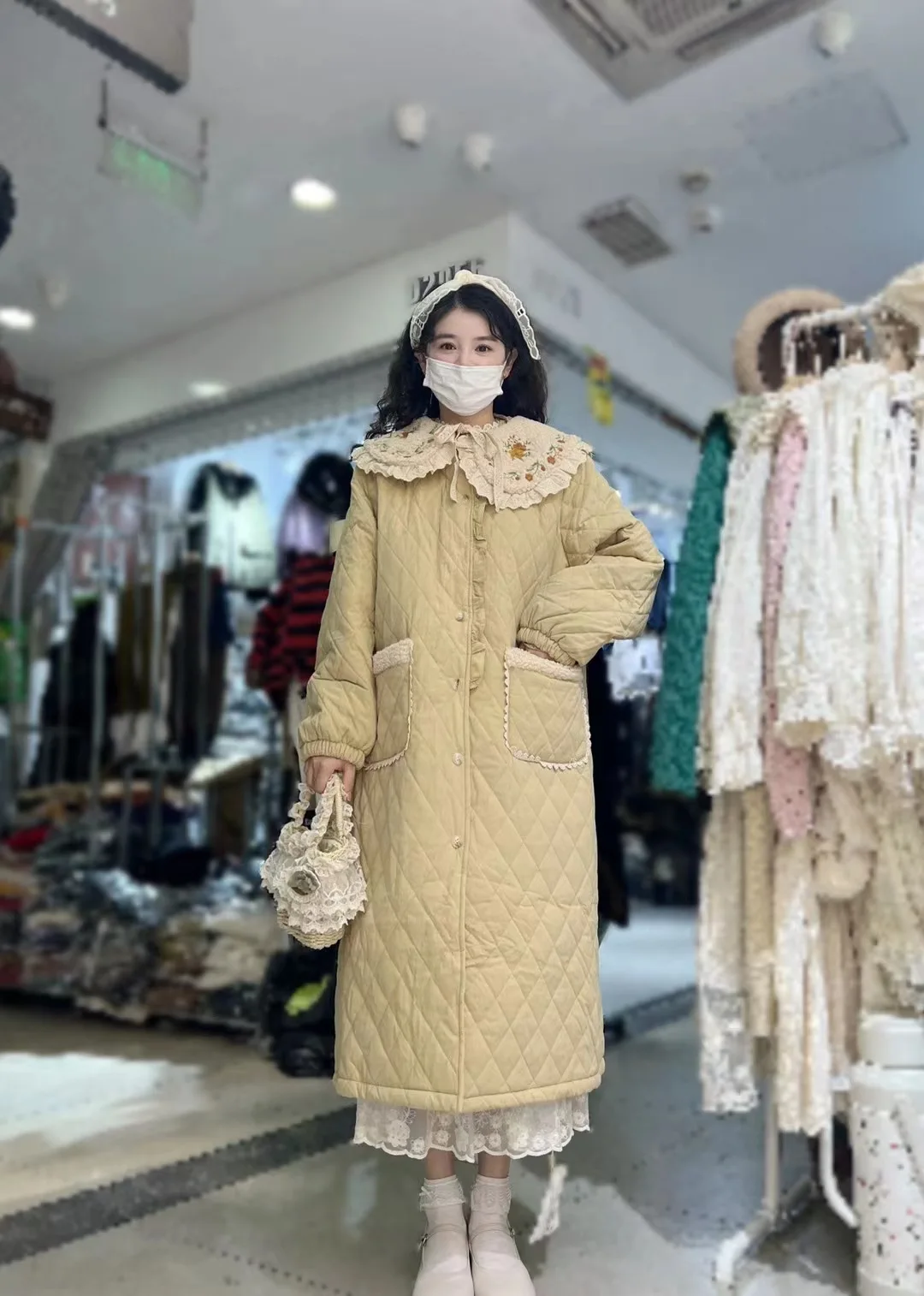 Sweet collar detachable embroidery doll collar cotton padded jacket women's extra thick cotton jacket