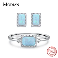 modian authentic 925 sterling silver jewelry set exquisite natural opal rings earrings for women wedding engagement jewelry