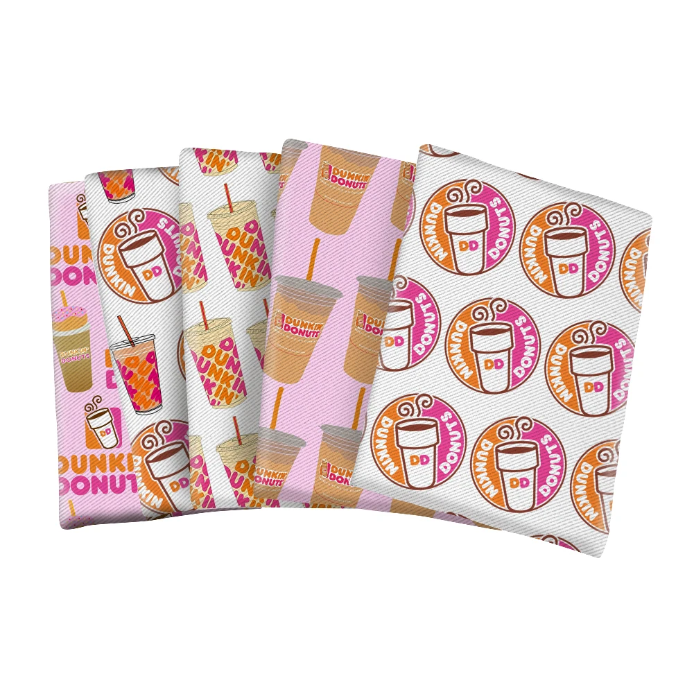 

Polyester Cotton dunkin' drinking coffee Cartoon Girl Fabric for Kids Clothes Hometextile Curtain Cushion Cover DIY 50*145CM