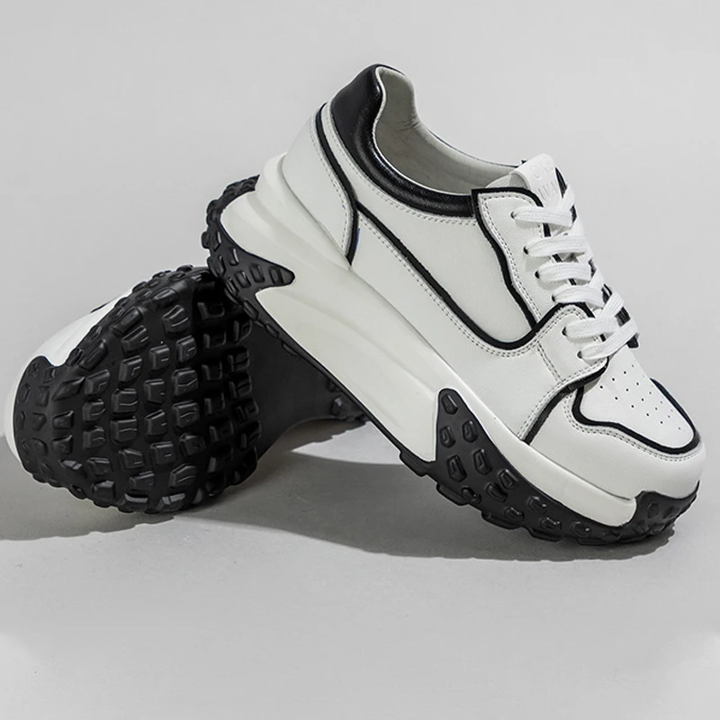 Fashion 6cm 2023 New Genuine Leather Platform Wedge Casual Chunky Sneakers Women High Brand Spring Autumn Vulcanize Woman Shoes