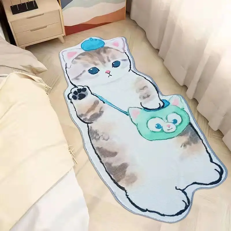 

Cartoon Kawaii Cat Carpet Rug Plush Shaggy Fluffy Thicken Floor Mat Doormat INS Irregular Bedside Carpet Kid Girl For Bedroom