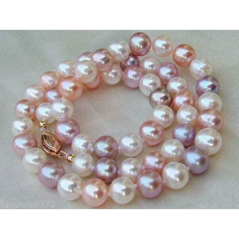 

AAA 8-9 MM white purple pink SOUTH SEA Multicolor PEARL NECKLACE 18" 925silverer