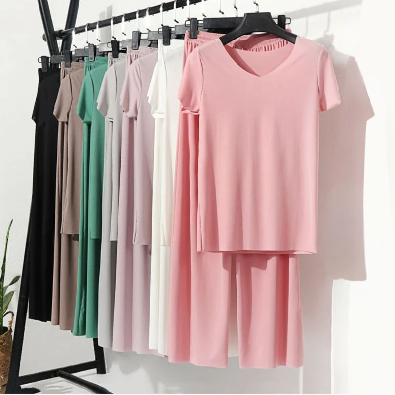 

Female Home Clothes 2 Pieces Set Lady Home Suit Summer Women Lounge Wear Autumn Loose Homewear Suit for Women Pajamas Pants Set