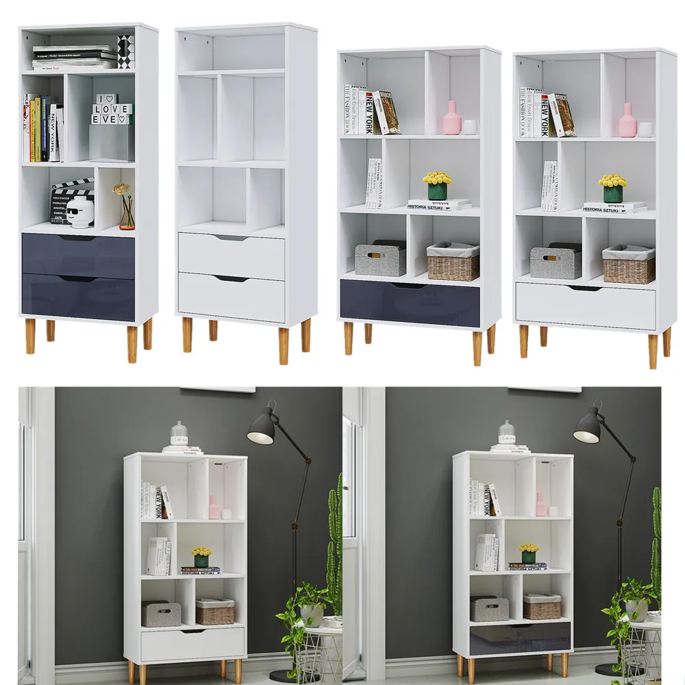 

Panana 1/2 Drawer Cupboard Storage Cabinet Bookcase Side Solid Wooden Legs Unit 5/6 Cubes Bookcase Bookshelf Freestanding