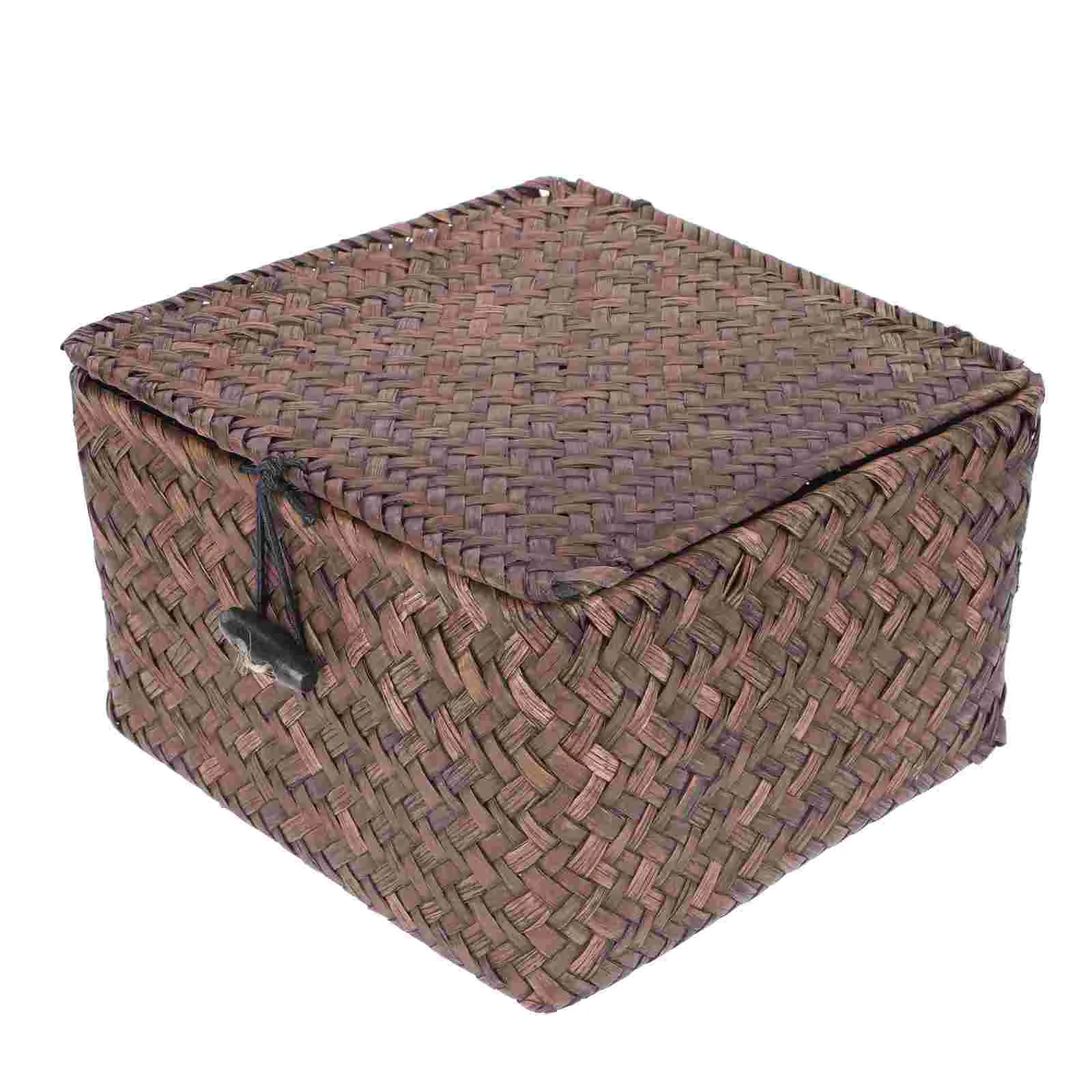 

Basket Storage Wicker Woven Binsrattan Seagrass Baskets Lid Rectangular Small Organizer Fruit Lids Boxesdecorative Organizing