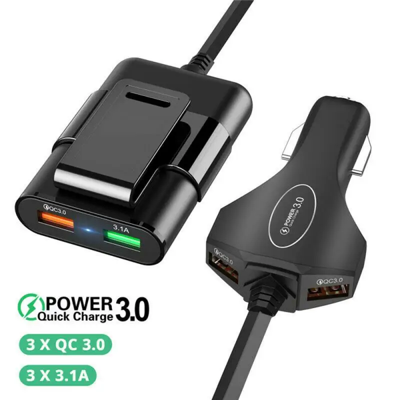 

QC3.0 60W 12A Car Charger Fast charging 4 Ports USB Hub Extension Cable Passenger Front Back Universal Car quick Charging