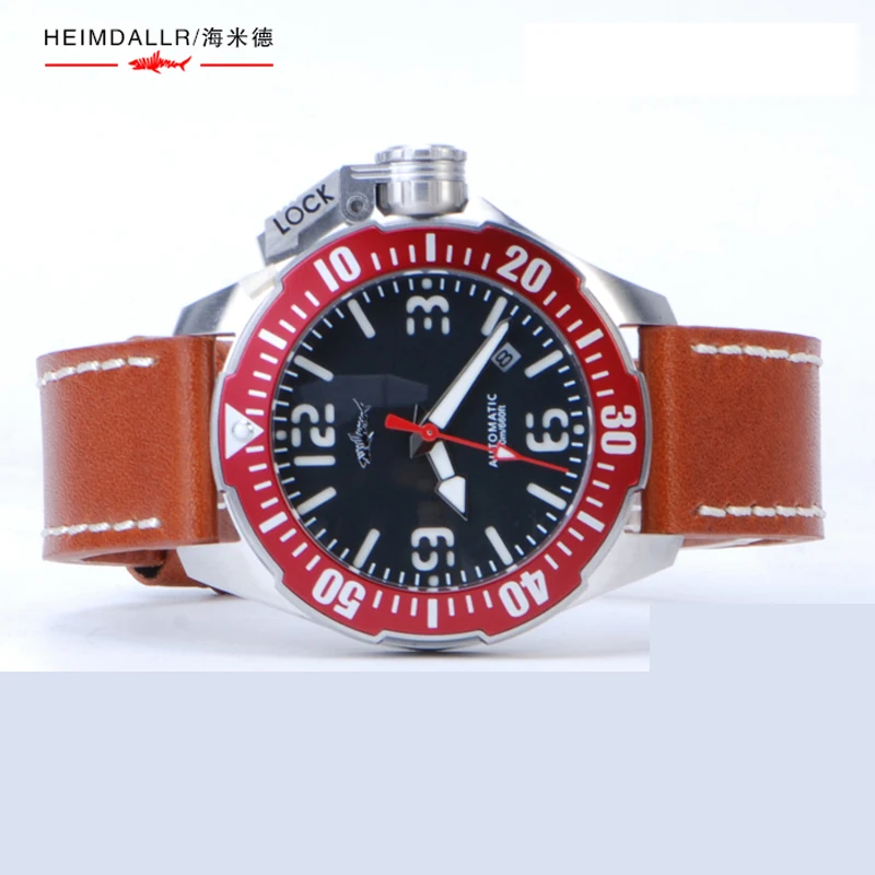 

Heimdallr Men's Dive Watch Black Dial Red Rotating Bezel Sapphire Miyota 8215 Automatic Movement 20Bar Water Resistant C3 Lume