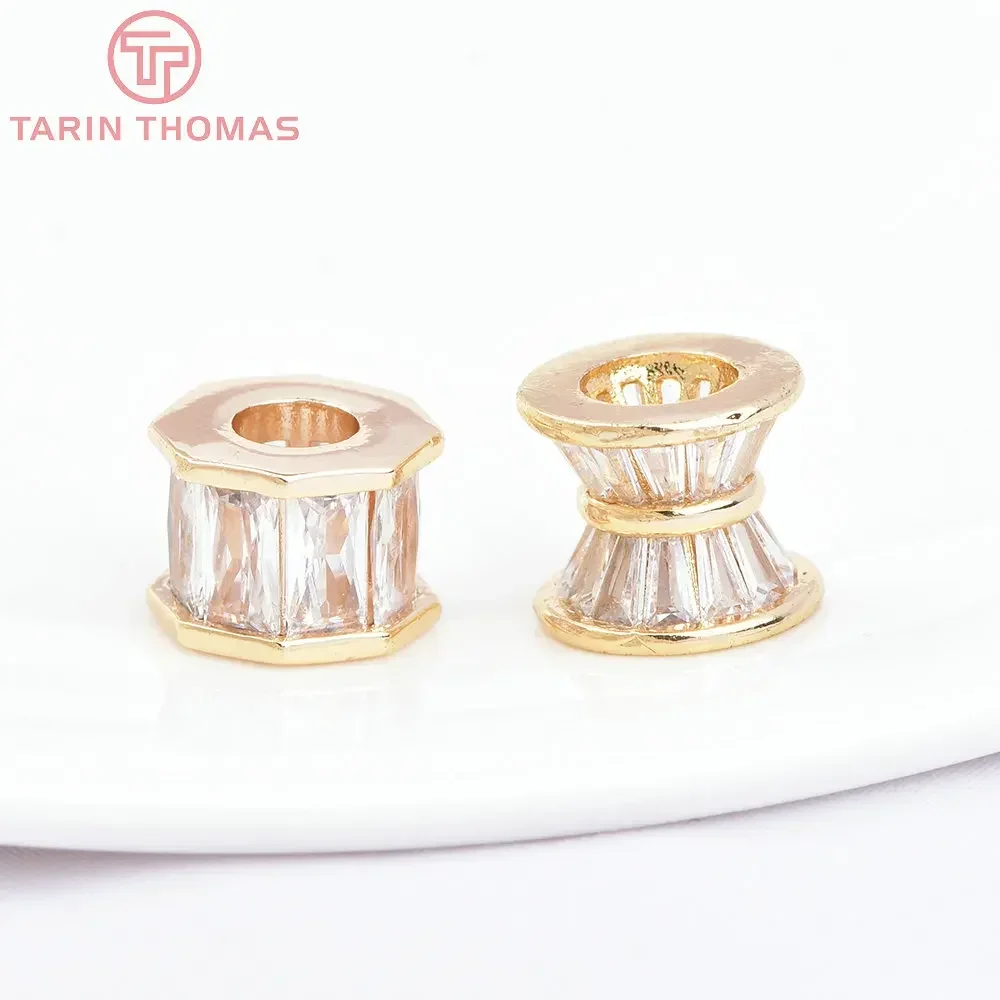 (7098) 4 шт. 10 5x9 мм 24-каратное золото латунь с циркониевыми бусинами в форме барабана