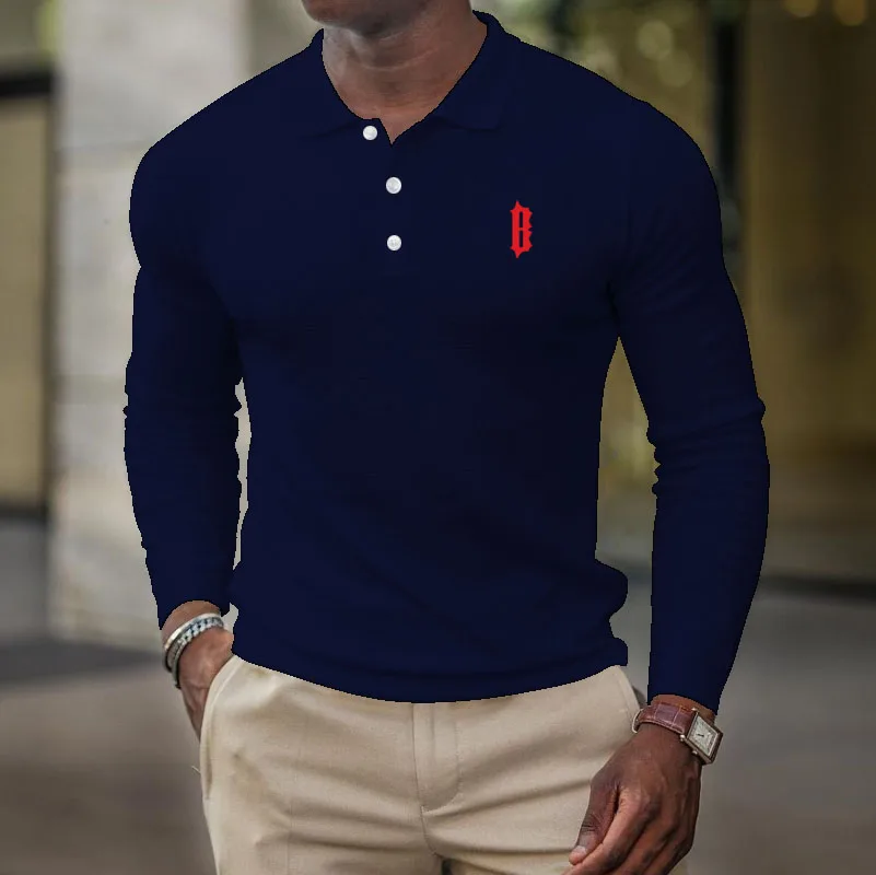 

Spring and Autumn Men's Hot Selling Polo Shirt High Quality Long Sleeve Men Solid Color Fashion Trend Printing Polo Shirt Tops