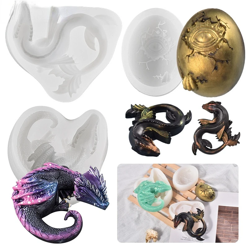 

Diy Fondant Mold Sleepy Dragon Jurassic Dinosaur Water Dragon Egg Polymer Clay Cake Decoration Silicone Mold Candle Making Kit