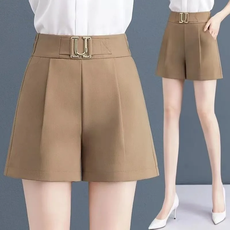 

Ice Silk Shorts Women's Summer New High Waist Straight Tube A-shaped Outerwear Pants Thin Versatile Casual Boho Korean Fashion