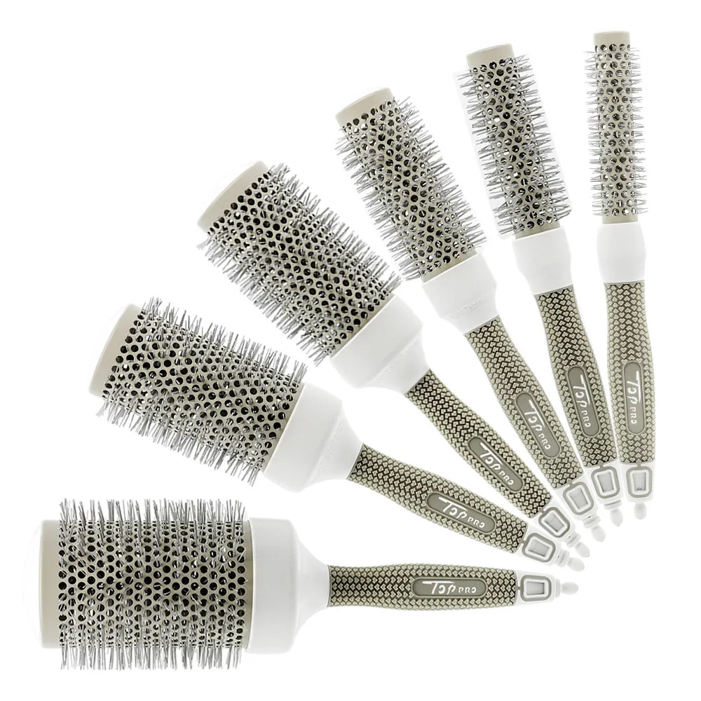 6 Size Available Hair Ceramic Brush Alunimium Tube Ionic Round Hairbrush For Hairstyling Pro Hairdressing Brushes With Tail Pin images - 6