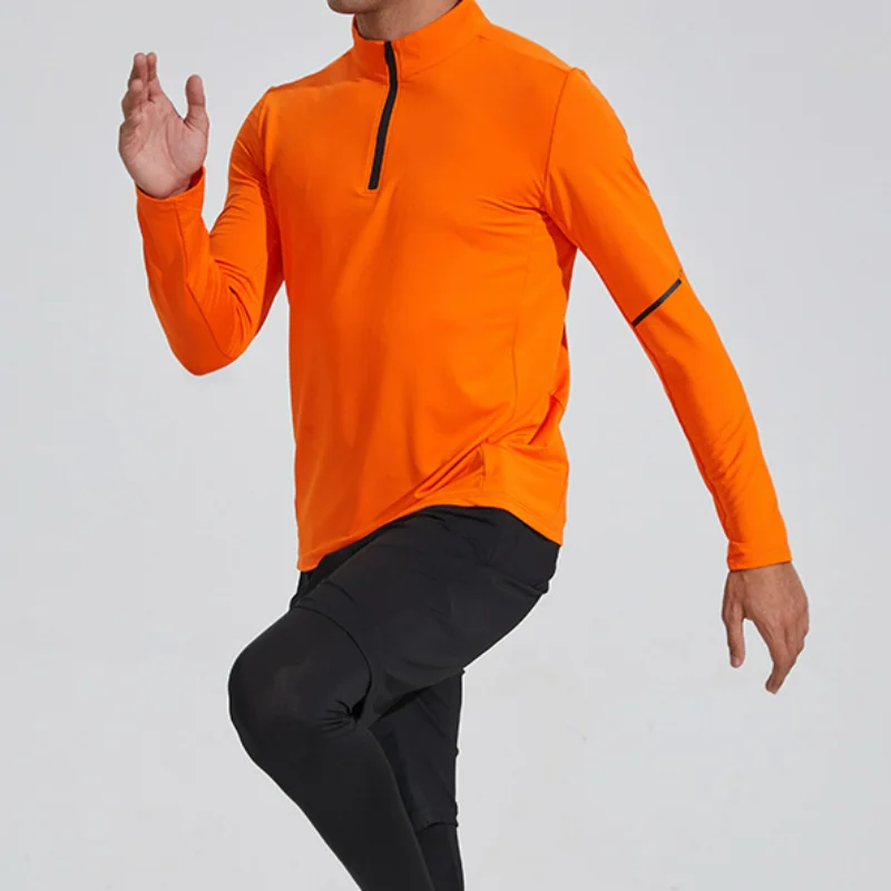 LU Gym T-shirts Man Long Sleeve with Zipper Quick Dry Training Sport Top Fitness High Elastic Muscle Stand Collar Golf Wear