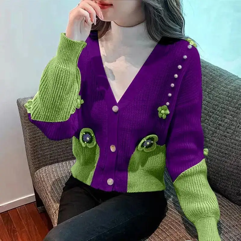 Autumn and winter 2022 new three-dimensional flower  girl  matching slim knit cardigan women's sweater coat