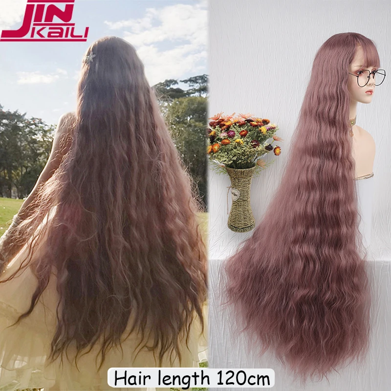 

JINKAILI 120cm Synthetic Long Curly Cosplay Wig With Bangs Blonde Red White Pink Lolita Wig Women Halloween Cosplay Wigs Female