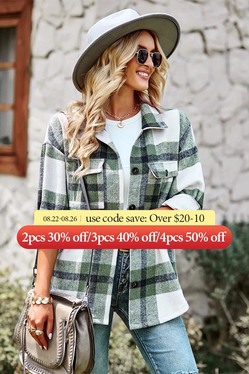 

GAOVOT Women's Casual Lapel Long Sleeve Single Breasted Jacket Autumn Winter Versatile Plaid Shirt Top For Women 2022 New