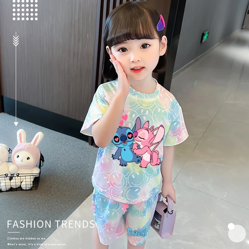 Футболки с принтом Disney Lilo &amp Stitch комплект штанов детская летняя одежда для