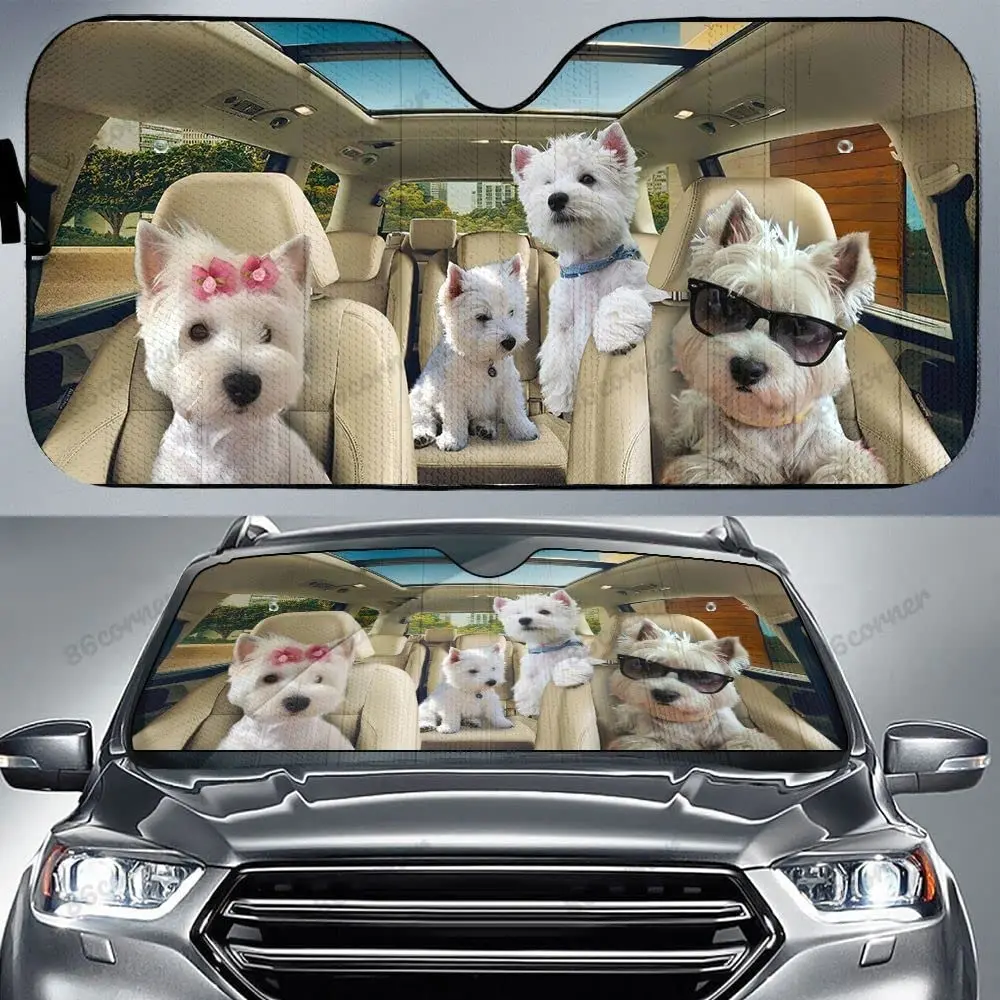 

Westies Family Driving Car Sunshade, Westies Dog Family Car Sunshade for Windshield, Westies Dog Lovers Sunshade, Car Accessorie