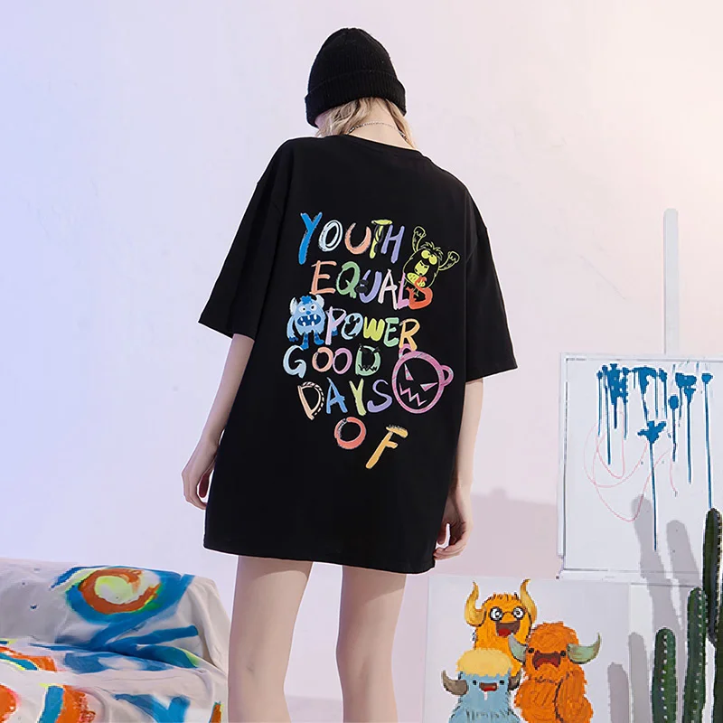 

Футболка женская оверсайз с коротким рукавом и круглым вырезом