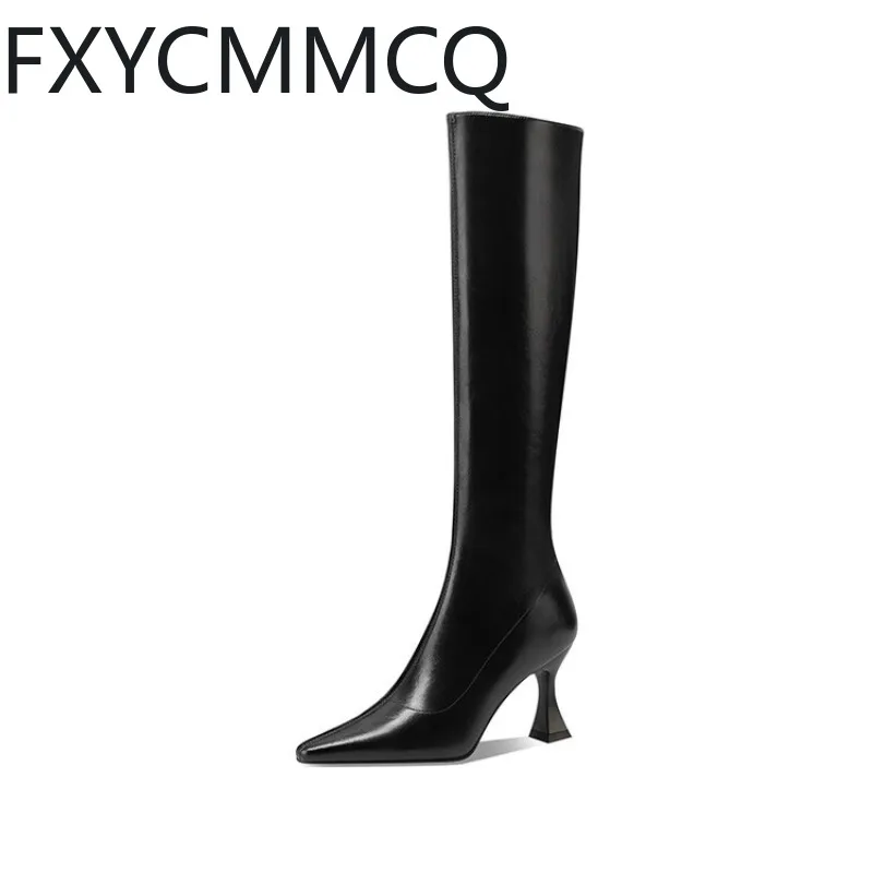 

FXYCMMCQ Europe and The United States Winter New Retro Women's Knee Fashion Skinny Boots Thick Heel Pointed Commuter DL25