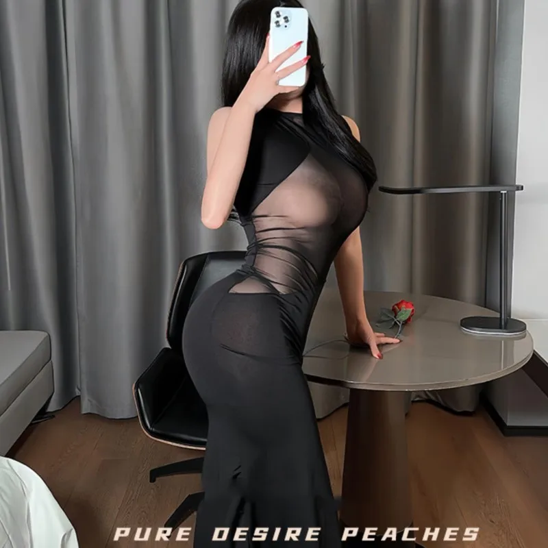 Секс-одежда для косплея плотное перспективное тонкое длинное элегантное платье